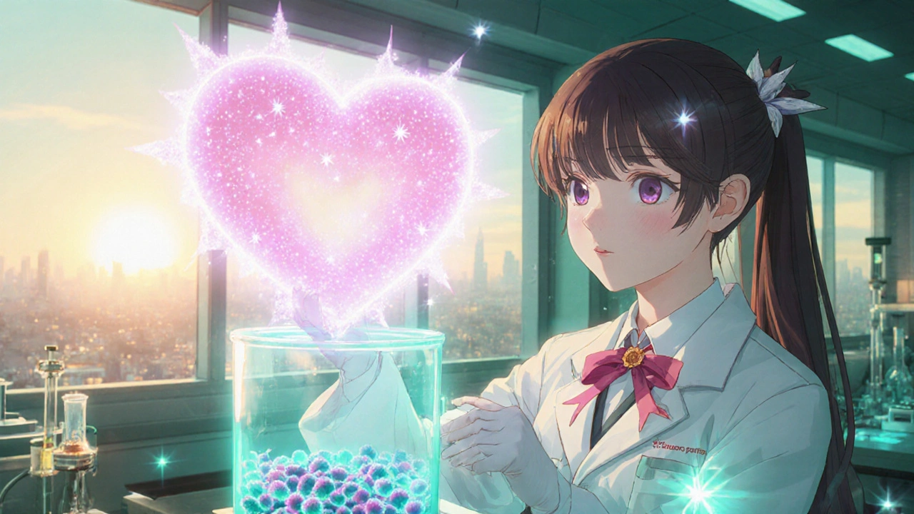 Scientist in a lab transforms stem cells using a glowing lentiviral vector.