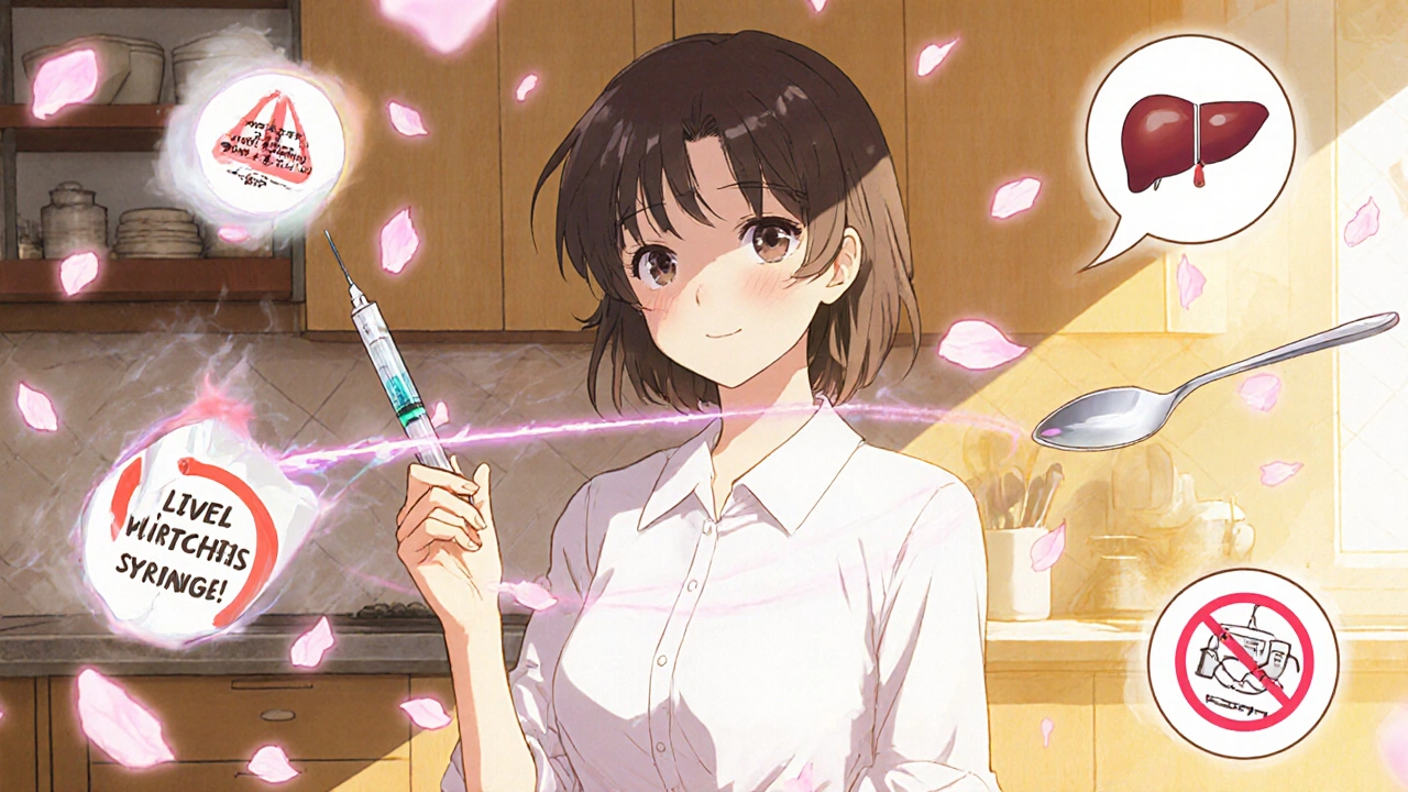 Parent blocking kitchen spoon with magical barrier while medical warnings float nearby in anime style.