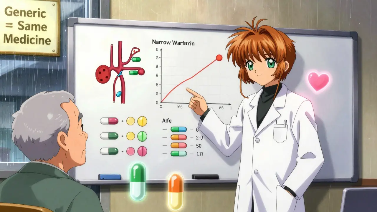 Pharmacist explains drug absorption with glowing diagrams to an elderly patient under soft lighting.
