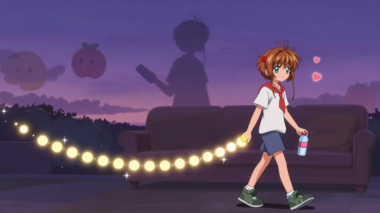 Person walking after dinner with glowing step trail as lazy weekend shadow fades into background.