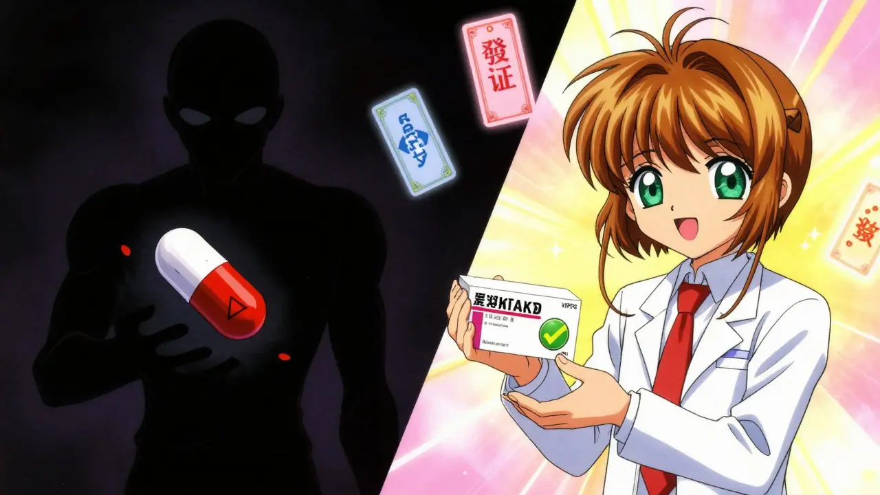 Contrast between unsafe online pills and verified pharmacy medicine