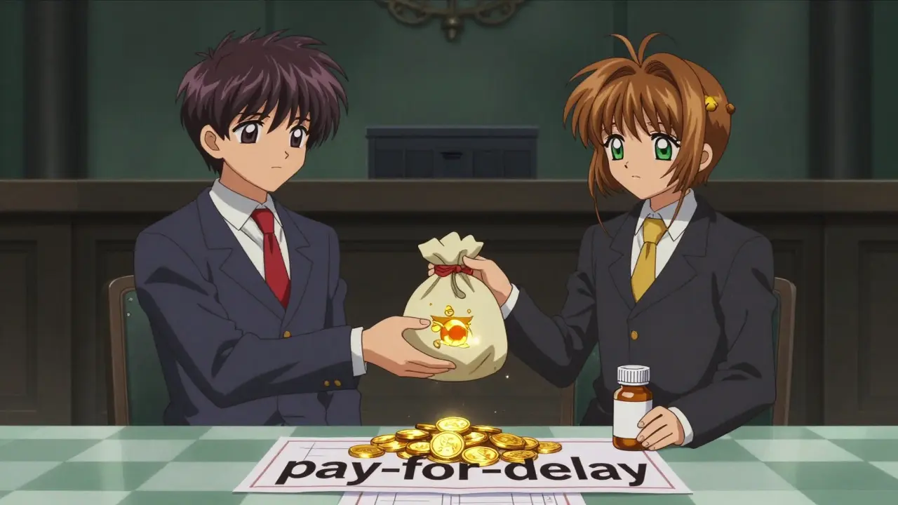 Symbolic deal where money is exchanged for delayed drug entry