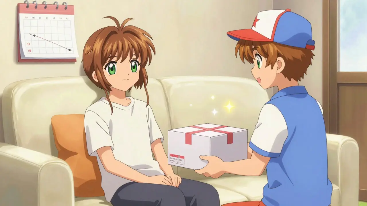 Anime patient receiving safe mail-order medication package