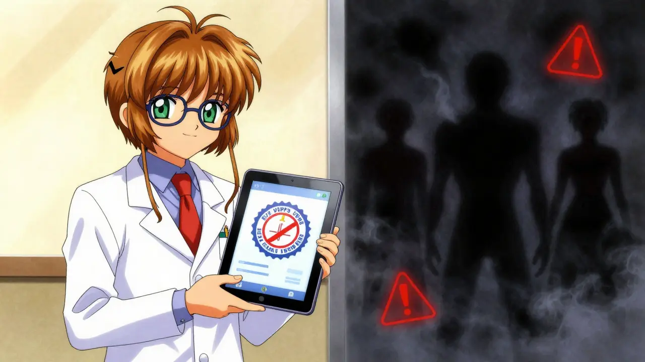 Doctor offering safe telehealth service versus shadowy illegal sellers