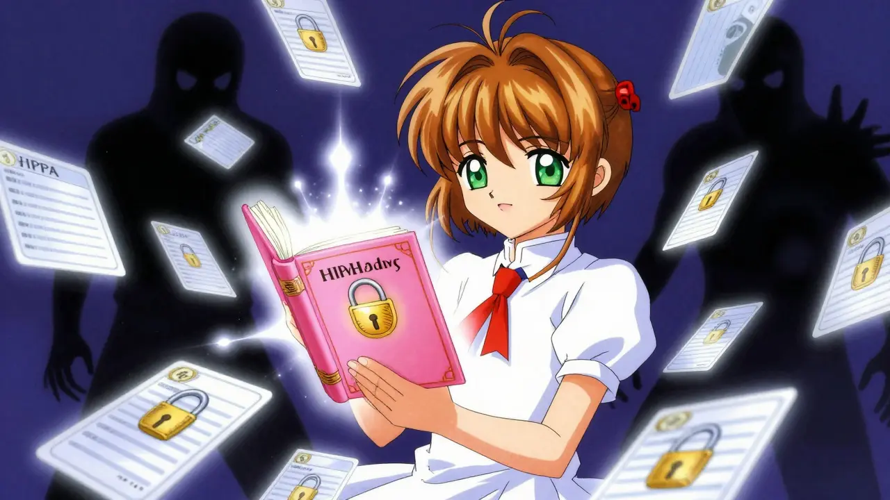 Patient holding a magical book protecting medical privacy
