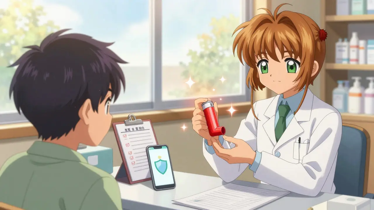 Anime style image of a pharmacist handing over a safety medication