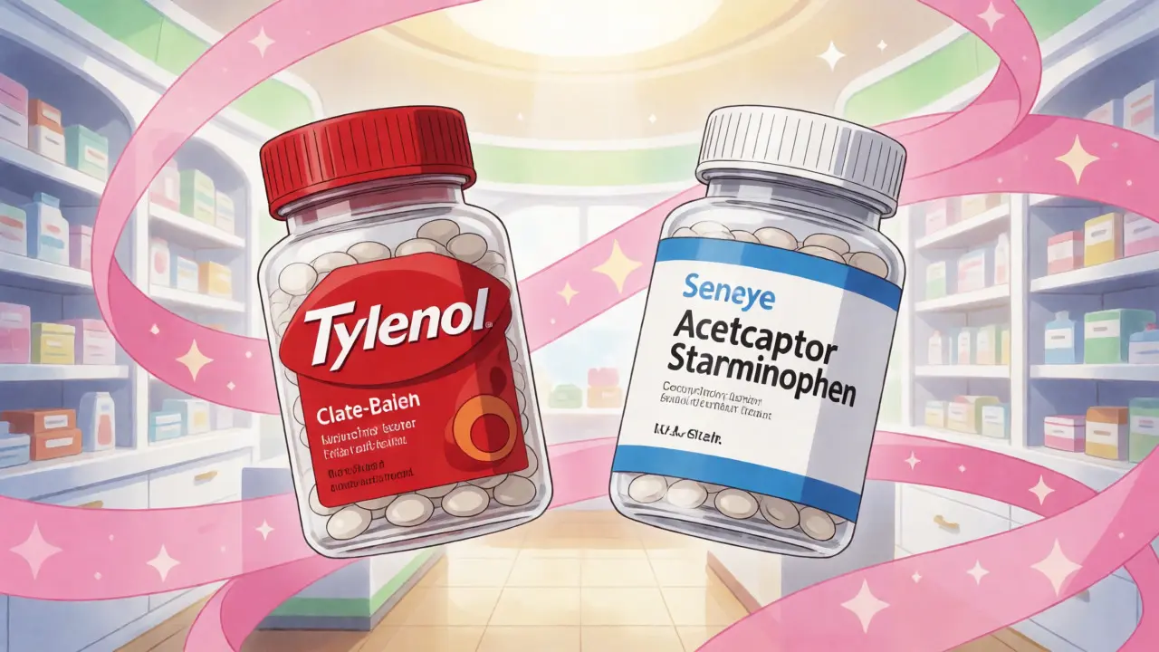 Comparison of brand and generic medicine bottles, anime style